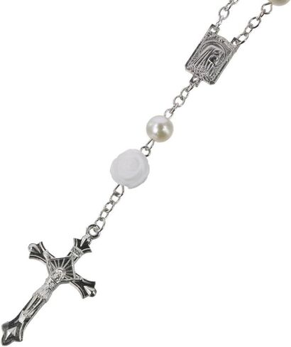 BYOBYO 2Pcs Car Rosary Mirror Rearview, Rose Beads Cross Hanging Accessories Mirror Interior Decors Car Accessories Parts for Car, Automotive, Vehicle(White) in Saudi Arabia