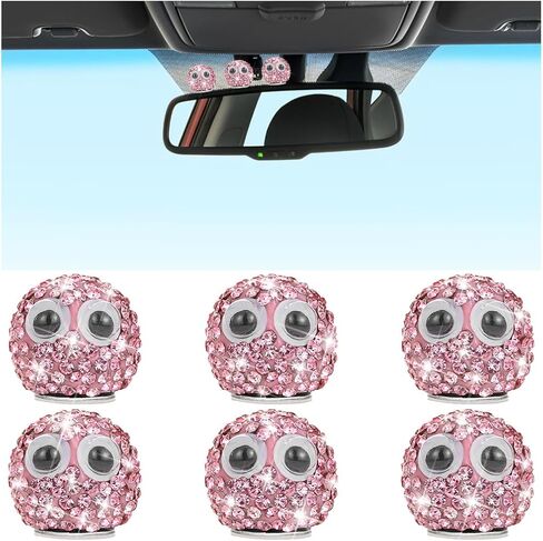 Mandark 6PCS Bling Car Rearview Mirror Accessories, Cute Soot Sprites Rhinestone Vehicle Dashboard Decoration, Diamond Funny Automotive Interior Ornament, Universal for Most Cars (Pink) in Saudi Arabia