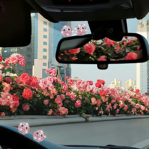 Mandark 6PCS Bling Car Rearview Mirror Accessories, Cute Soot Sprites Rhinestone Vehicle Dashboard Decoration, Diamond Funny Automotive Interior Ornament, Universal for Most Cars (Pink) in Saudi Arabia