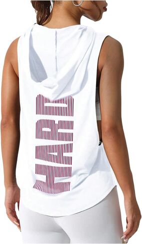 SweatyRocks Women's Low Cut Workout Hooded Tank Top Letter Graphic Sleeveless Hoodie Athletic Tanks Tops in Saudi Arabia