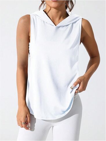 SweatyRocks Women's Low Cut Workout Hooded Tank Top Letter Graphic Sleeveless Hoodie Athletic Tanks Tops in Saudi Arabia