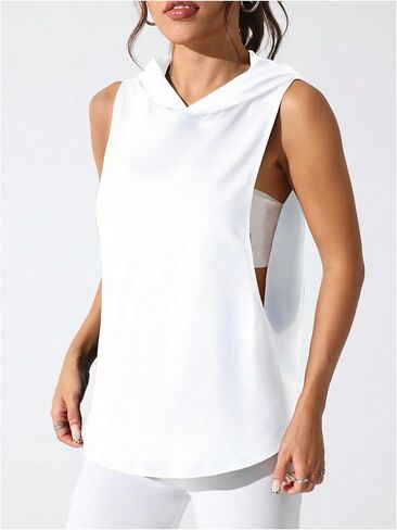 SweatyRocks Women's Low Cut Workout Hooded Tank Top Letter Graphic Sleeveless Hoodie Athletic Tanks Tops in Saudi Arabia