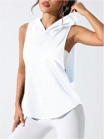 SweatyRocks Women's Low Cut Workout Hooded Tank Top Letter Graphic Sleeveless Hoodie Athletic Tanks Tops in Saudi Arabia