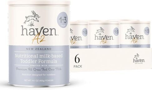 Haven A2 Toddler Formula | 1 to 3 Years | Premium New Zealand Grass-fed A2/A2 Protein Cow Milk Toddler Formula | Wholesome Goodness | Gentle on Tiny Tummies | Immune Support | Prebiotics, Probiotics, DHA, Lutein | Non GMO | No Palm Oil | 14.1 oz in Kuwait