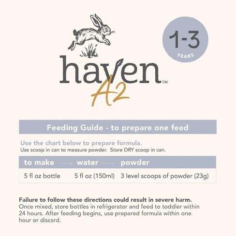 Haven A2 Toddler Formula | 1 to 3 Years | Premium New Zealand Grass-fed A2/A2 Protein Cow Milk Toddler Formula | Wholesome Goodness | Gentle on Tiny Tummies | Immune Support | Prebiotics, Probiotics, DHA, Lutein | Non GMO | No Palm Oil | 14.1 oz in Kuwait