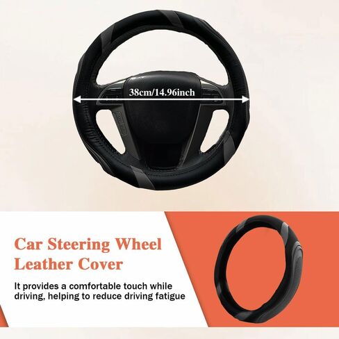 15 Inch Car Leather Steering Wheel Cover, Automotive Accessories Elastic Breathable Anti-Slip Soft Wheel Protector Fits Men and Women, Universal Steering Wheel Accessories for Cars SUVs Rvs (Gray) in Saudi Arabia