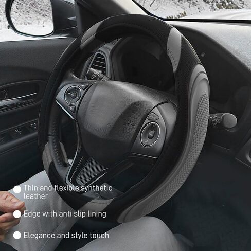 15 Inch Car Leather Steering Wheel Cover, Automotive Accessories Elastic Breathable Anti-Slip Soft Wheel Protector Fits Men and Women, Universal Steering Wheel Accessories for Cars SUVs Rvs (Gray) in Saudi Arabia