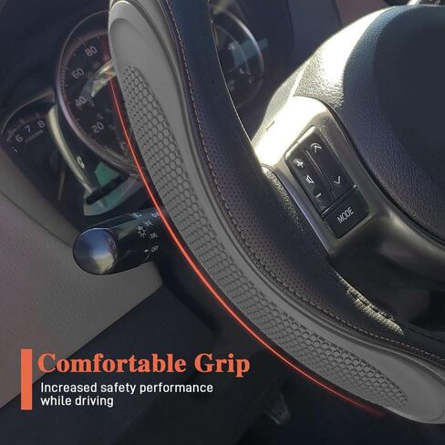 15 Inch Car Leather Steering Wheel Cover, Automotive Accessories Elastic Breathable Anti-Slip Soft Wheel Protector Fits Men and Women, Universal Steering Wheel Accessories for Cars SUVs Rvs (Gray) in Saudi Arabia