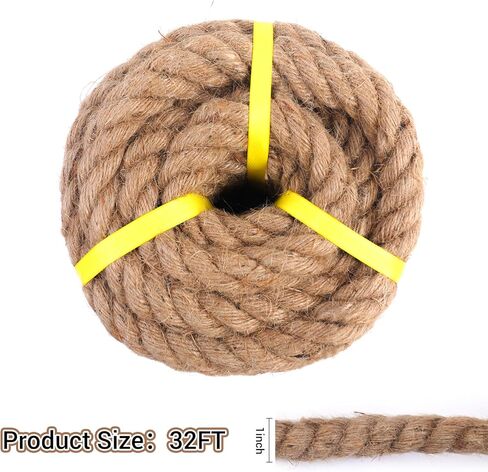حبل القنب الطبيعي 1 بوصة × 32 قدمًا - حبل جوت مانيلا الملتوية للحرف اليدوية ، تقلبات الشرفة ، الديكور ، السور ، الأرصفة والمناظر الطبيعية - متينة للغاية (بنية ، 32 قدمًا) in Kuwait