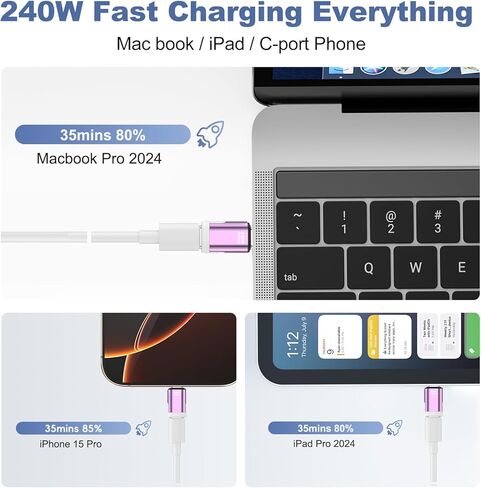 USB C Magnetic Adapter (2 Pack), 240W USB Type C Male to Female Adapter Extender Compatible with Thunderbolt 3/4, Support up to 240W Charging, 40Gbps Data Transfer and 8K@60Hz Video, Light Blue in Kuwait