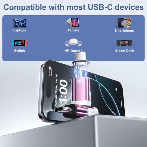 USB C Magnetic Adapter (2 Pack), 240W USB Type C Male to Female Adapter Extender Compatible with Thunderbolt 3/4, Support up to 240W Charging, 40Gbps Data Transfer and 8K@60Hz Video, Light Blue in Kuwait