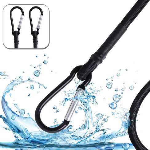 سلك Bungee مع مقطع خطاف Carabiner | 2 حزمة من الأشرطة السوداء من الأشرطة الشاقة الحبل المرن على نقاط مرساة للخيمة/الدراجة/النقل/النقل/الأمتعة/البضائع/التخييم/RV/اليد (12 " in Kuwait