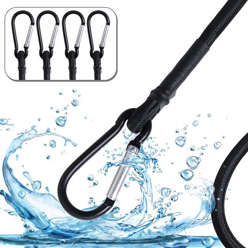 سلك Bungee مع مقطع خطاف Carabiner | 2 حزمة من الأشرطة السوداء من الأشرطة الشاقة الحبل المرن على نقاط مرساة للخيمة/الدراجة/النقل/النقل/الأمتعة/البضائع/التخييم/RV/اليد (12 " in Kuwait