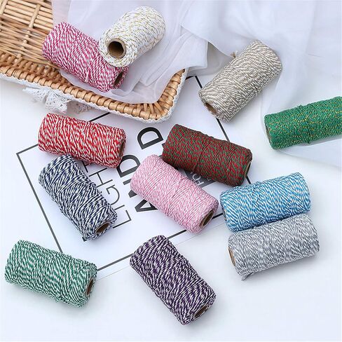 1 لفة 2mm 109 ساحة خبز الحبل القطن الملون خيوط DIY الحرف غلاف عيد الميلاد الزفاف ديكور المنزل الحبل (الكاكي+الأبيض) in Kuwait