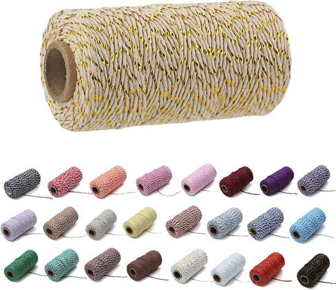 1 لفة 2mm 109 ساحة خبز الحبل القطن الملون خيوط DIY الحرف غلاف عيد الميلاد الزفاف ديكور المنزل الحبل (الكاكي+الأبيض) in Kuwait