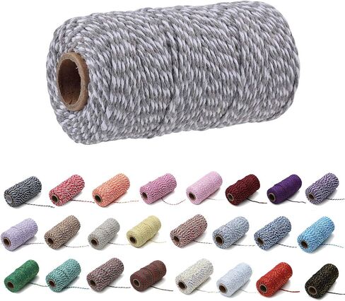 1 لفة 2mm 109 ساحة خبز الحبل القطن الملون خيوط DIY الحرف غلاف عيد الميلاد الزفاف ديكور المنزل الحبل (الكاكي+الأبيض) in Kuwait
