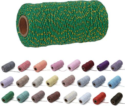 1 لفة 2mm 109 ساحة خبز الحبل القطن الملون خيوط DIY الحرف غلاف عيد الميلاد الزفاف ديكور المنزل الحبل (الكاكي+الأبيض) in Kuwait