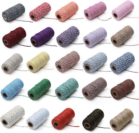 1 لفة 2mm 109 ساحة خبز الحبل القطن الملون خيوط DIY الحرف غلاف عيد الميلاد الزفاف ديكور المنزل الحبل (الكاكي+الأبيض) in Kuwait