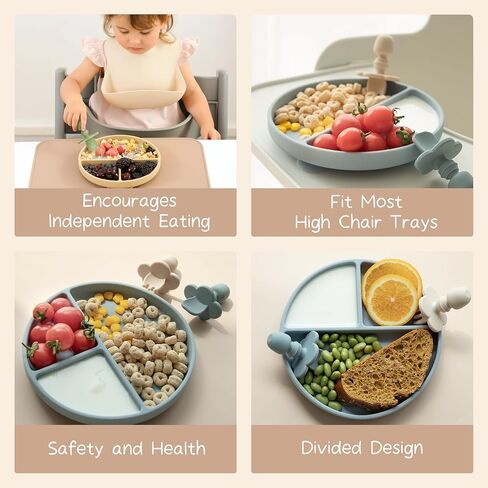 Moonkie Suction Plates for Baby | 100% Silicone BPA-Free Baby Plates with Lids and Food Cover | Divided Design | Microwave and Dishwasher Safe | Toddler Plates 2 Pack in Saudi Arabia