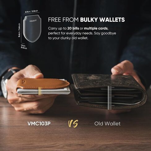 VULKIT Luxury Money Clip Top Grain Leather Magnetic Closure VULKIT Streamline Design Money Clip Wallet, Holds 10-20 Bills in Saudi Arabia