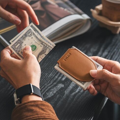 VULKIT Luxury Money Clip Top Grain Leather Magnetic Closure VULKIT Streamline Design Money Clip Wallet, Holds 10-20 Bills in Saudi Arabia