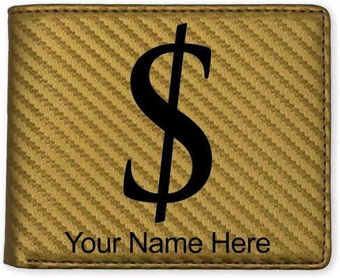 LaserGram Faux Leather Bi-Fold Wallet, Dollar Sign, Personalized Engraving Included (Black with Gold) in Saudi Arabia