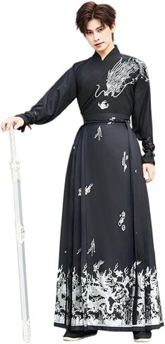 Mens HanFu Dress Ming Dynasty Horse-face Skirt Chinese Ancient Traditional Han Costume Cosplay Performance Outfit in Kuwait