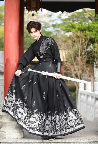 Mens HanFu Dress Ming Dynasty Horse-face Skirt Chinese Ancient Traditional Han Costume Cosplay Performance Outfit in Kuwait