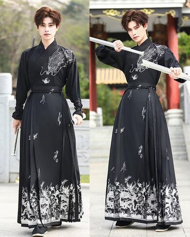 Mens HanFu Dress Ming Dynasty Horse-face Skirt Chinese Ancient Traditional Han Costume Cosplay Performance Outfit in Kuwait