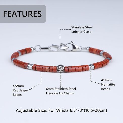 سوار Coai للخرز للرجال ، سوار Fleur de Lis Heishi Gemstone للرجال ، الحجر الأسود/الفيروز/Red Jasper in Kuwait