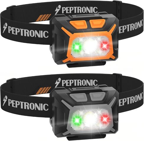 Rechargeable Headlamp with Dual Power Battery Powered (Included), LED Waterproof Adjustable Head Lamp, 6 Modes White Red Green Light for Outdoor Camping Running Hiking Fishing in Saudi Arabia