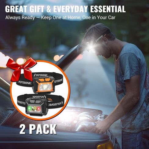 Rechargeable Headlamp with Dual Power Battery Powered (Included), LED Waterproof Adjustable Head Lamp, 6 Modes White Red Green Light for Outdoor Camping Running Hiking Fishing in Saudi Arabia