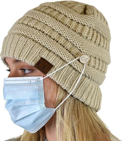 C.C Soft Stretch Cable Knit Side Epoxy Button for Mask Beanie Skully in Saudi Arabia