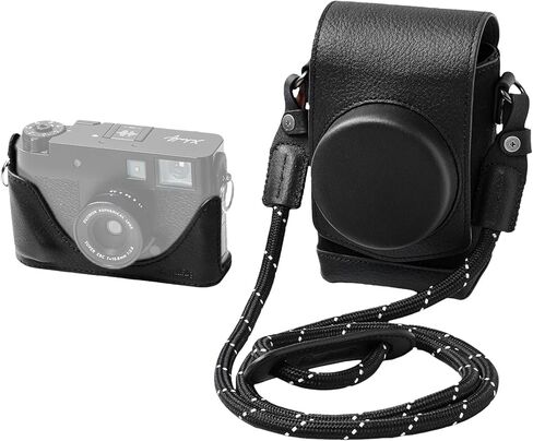 مجموعة علبة جلدية صغيرة لـ Fujifilm X Half ، حقيبة حمل كاملة على الطراز الرجعية مع علبة نصف جلدية ، وجيب بطاقات مدمج ، محمول وحماية بحزام الكتف المنسوج (الأسود)-5219 in Kuwait