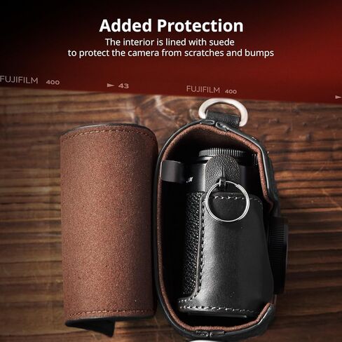 مجموعة علبة جلدية صغيرة لـ Fujifilm X Half ، حقيبة حمل كاملة على الطراز الرجعية مع علبة نصف جلدية ، وجيب بطاقات مدمج ، محمول وحماية بحزام الكتف المنسوج (الأسود)-5219 in Kuwait