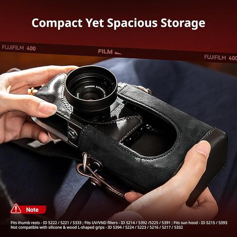 مجموعة علبة جلدية صغيرة لـ Fujifilm X Half ، حقيبة حمل كاملة على الطراز الرجعية مع علبة نصف جلدية ، وجيب بطاقات مدمج ، محمول وحماية بحزام الكتف المنسوج (الأسود)-5219 in Kuwait