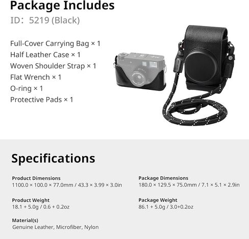 مجموعة علبة جلدية صغيرة لـ Fujifilm X Half ، حقيبة حمل كاملة على الطراز الرجعية مع علبة نصف جلدية ، وجيب بطاقات مدمج ، محمول وحماية بحزام الكتف المنسوج (الأسود)-5219 in Kuwait