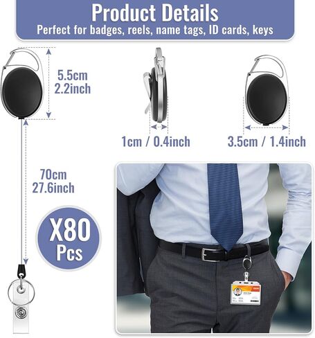 60 Pcs Badge Reels Retractable Bulk ID Badge Holders Retractable Lanyards with Carabiner Reel Clip for Keys, Retractable Card Holder Badge Reel Retractable Key Chains for Key Name Card Holder in Saudi Arabia