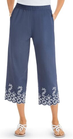Collections Etc Embroidered Scallop Hem Cotton Capri Crop Pants in Saudi Arabia