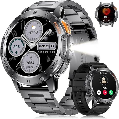 الساعات الذكية العسكرية العسكرية DREMAC للرجال من أجل Android/iPhone-1.43'''aMoled Display Watch With 123 Modes/Flashlight ، و 5ATM Tracker Fitness Fitness مع معدل ضربات القلب/النوم ، والسيليكون in Kuwait