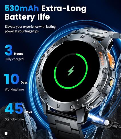 الساعات الذكية العسكرية العسكرية DREMAC للرجال من أجل Android/iPhone-1.43'''aMoled Display Watch With 123 Modes/Flashlight ، و 5ATM Tracker Fitness Fitness مع معدل ضربات القلب/النوم ، والسيليكون in Kuwait