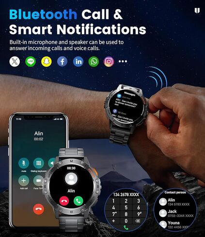 الساعات الذكية العسكرية العسكرية DREMAC للرجال من أجل Android/iPhone-1.43'''aMoled Display Watch With 123 Modes/Flashlight ، و 5ATM Tracker Fitness Fitness مع معدل ضربات القلب/النوم ، والسيليكون in Kuwait