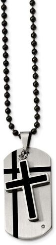 Stainless Steel Black Enamel Cross & Dog Tag with CZ Cubic Zirconia Necklace Chain (2mm) in Saudi Arabia