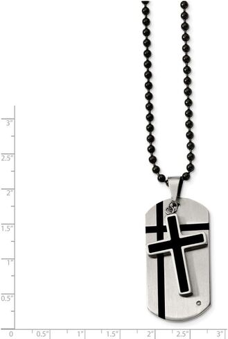 Stainless Steel Black Enamel Cross & Dog Tag with CZ Cubic Zirconia Necklace Chain (2mm) in Saudi Arabia