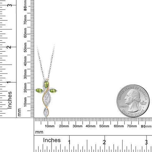 Gem Stone King Cross Necklace For Women In 925 Silver and 10K Yellow Gold with White Moissanite and Green Peridot | 1.37 Cttw | Jesus Christian Religious Crucifix | Marquise 8X4MM | With 18 Inch Chain in Saudi Arabia