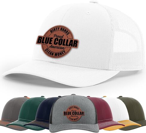 Dirty Hands Blue Collar Proud American Clean Money Hat, 112 Style Trucker Leather Patch Hat for Men And Women Breathable Hat, Snapback Adjustable Hat in Saudi Arabia