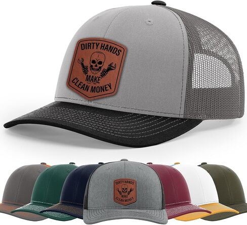 Dirty Hands Blue Collar Proud American Clean Money Hat, 112 Style Trucker Leather Patch Hat for Men And Women Breathable Hat, Snapback Adjustable Hat in Saudi Arabia