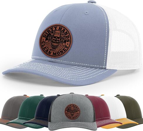 Dirty Hands Blue Collar Proud American Clean Money Hat, 112 Style Trucker Leather Patch Hat for Men And Women Breathable Hat, Snapback Adjustable Hat in Saudi Arabia