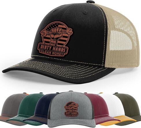 Dirty Hands Blue Collar Proud American Clean Money Hat, 112 Style Trucker Leather Patch Hat for Men And Women Breathable Hat, Snapback Adjustable Hat in Saudi Arabia