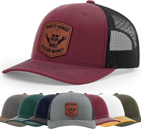 Dirty Hands Blue Collar Proud American Clean Money Hat, 112 Style Trucker Leather Patch Hat for Men And Women Breathable Hat, Snapback Adjustable Hat in Saudi Arabia
